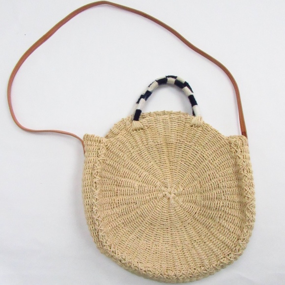 J. Crew Handbags - J Crew Circle Straw Cross-Body w/Navy/White Handle